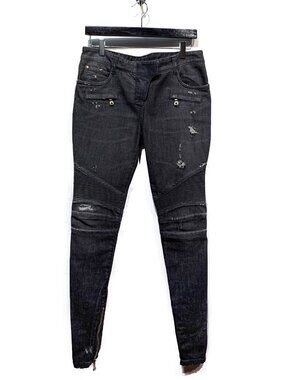 Balmain Black Distressed Biker Jeans